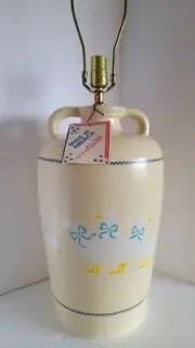 Vtg 1989 XL HARRIS Ind. Hand Decorated Ceramic Jar w/ Handles Table Lamp Geese