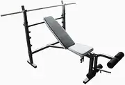 HCE Adjustable FID Bench Press with Barbell Weight Plates Holder - Wide Barbell Rack Stand Compatible with Olympic and Standard Barbell - Multifunction Flat Incline Decline Bench Bodybuilding Weightlifting Fitness Exercise Equipment