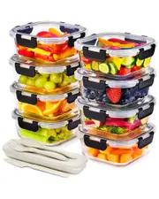 Sorbus Set of 8 Glass Square Meal Prep Containers With Airtight Lids