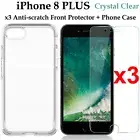 x3 For Apple iPhone 8 PLUS soft front screen protector & back clear case cover