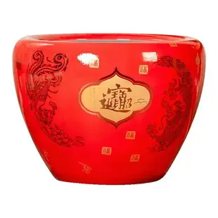 景德鎮陶瓷魚缸中國紅客廳家用大型內飾造景擺件庭院戶外裝飾加厚