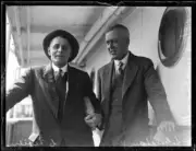 C.J. Levien and J. Goldham on board a ship for the New Guinea - 1930s Old Photo