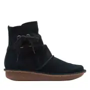 Clarks Funny Oak 26168555 Womens Black Suede Zipper Casual Dress Boots