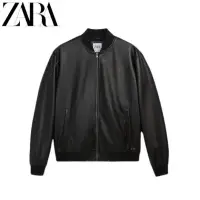 在飛比找蝦皮購物優惠-ZARA 飛行員立領黑色夾克皮衣外套男