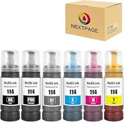 NEXTPAGE 114 Ink for Epson 114 ink Bottle Compatible with Ecotank ET-8500 ET-8550 Printer Black Photo Black Cyan Magenta Yellow Grey (6 Pack)