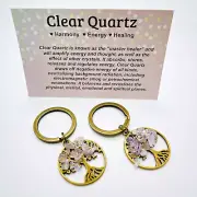 Clear Quartz Tree of Life Crystal Gemstone Healing key Ring chain keyring +card