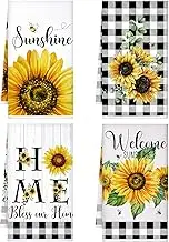 Bencailor 4 Pcs Sunflower Kitchen Towels Summer Sea Beach Flower Floral Cow Kitchen Dish Towels Fast Drying Kitchen Decor for Cooking(Yellow,Sunflower)