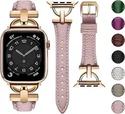 wutwuk Leather Band Compatible with Apple Watch 42mm(Series 10) 41mm 40mm 38mm, Replacement Genuine Leather Strap with D-Shape Metal Buckle for iWatch Series 10 SE 9 8 7 6 5 4 3 2 1 for Women
