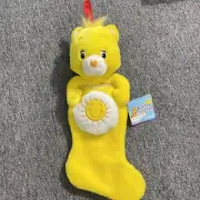 2004 Care Bears Yellow Sunshine Bear Christmas Stocking • Plush 18” •