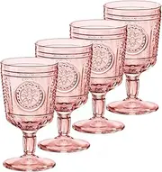 [Bormioli Rocco] Romantic Set of 4 Stemware Glasses, 10.75 Oz. Colored Crystal Glass, Cotton Candy Pink, Made in Italy.