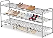 AOODA 3-Tier Long Shoe Rack for Closet Metal Wide Shoe Storage Organizer for Entryway, Bedroom, Floor, Holds 24 Pairs Men Sneakers Stackable Boot Shelf with Wire Grid, Grey