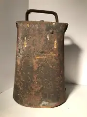 VINTAGE OLD HAND MADE IRON COW BELL, METAL, 1800'S, RUSTY, BIG CLAPPER, FORGED