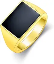 [PYTALI] Black Onyx Signet Ring for Men Sterling Silver Black Gold Plated Vintage Retro Jewelry for Men