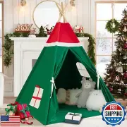 WIRHAO Christmas Tent for Kids with Padded Mat Cotton Canvas Teepee Tent Indo