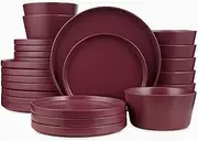 Stone Lain Celina Modern Stoneware 24-Piece Dinnerware Set, Dinner and Salad Plates, Soup Bowls, Dish Set for 8, Purple