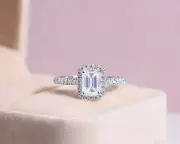Elegant 3.40 Carat Moissanite Engagement Ring | Emerald Cut | 14k White Gold