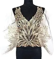Lace Applique，Embroidered Appliques， Sequins Feather Leaves Black Mesh Lace Trims Sew On Patches Embroidery for Wedding Appliques Decoration DIY