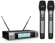 BEKBOES Professional Dual Dynamic Handheld UHF Wireless Microphone System, Wireless Handheld Microphone, 492ft Range for Home Karaoke/Meeting/Party/Church/Wedding SE100