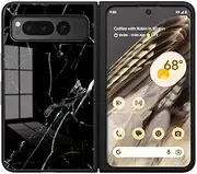 Compatible with Google Pixel Fold 5G Case,3 in 1 (PC Glass Back Panel+TPU Silicone) Anti-Drop Phone Case Cover Black