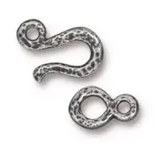TierraCast Hammered Hook and Eye Clasp, Brass Ox Plated Pewter (2 Sets)