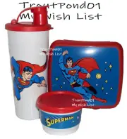 Tupperware Superman Lunch Set Super Hero 16 oz Tumbler Snack Cup Sandwich Keeper