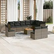 Garden Sofa Set with Cushions, Outdoor Wicker Chairs for Patio Table, Small Seating Pieces, Grey Poly Rattan Furniture Set Clearance