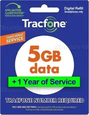 TracFone 5GB DATA +1 YEAR 365 days - Talk Time Refill Card SmartPhone Airtime