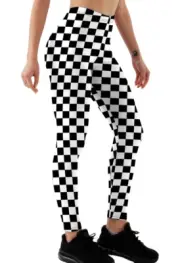 1 Black Whited Checkered Women Leggings High Waist Activewear Fit Yoga Pants Gym