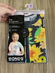 BONDS BABY ZIP WONDERSUIT - SUNFLOWER - BLACK - SIZE 0 BNIP