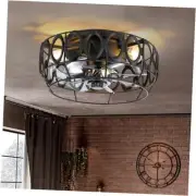 Caged Ceiling Fan with Light, 13" Caged Industrial Ceiling Fans with Black