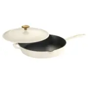 Gourmet 12 In. Enameled Cast Iron Skillet in Latte with Lid