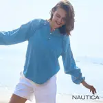 【NAUTICA】女裝 捲邊設計牛仔七分袖襯衫(藍)