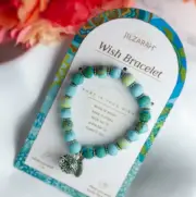 NEW JILZARA Clay Beads WISH CHARM MESSAGE BOX BLUE GREEN Petite 8mm Bracelet