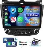 [8 CORE 4G+64G] Car Radio for Honda Accord 2003-2007 with Wireless Carplay/Android Auto, 10.1 Inch Android 13 IPS Touch Screen Car Stereo, Bluetooth, GPS Navi, WiFi, SWC, DSP + Backup Camera