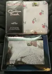 2 Vintage Cannon Monticello 3PC Flower Twin Fitted, Flat Sheets ,Pillow Case New