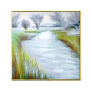 Framed Oil Painting Hand Painted Abstract Modern Canvas - River (100cm x 100cm)