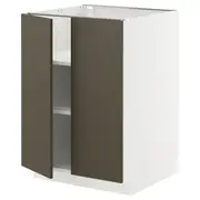 METOD base cabinet with shelves/2 doors, white/Havstorp brown-beige, 60x60x80 cm