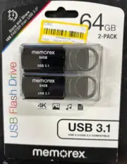 MEMOREX 64GB 2 Pack USB 3.1 USB Flash Drive - Black