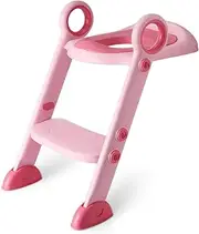Baby Potty Training Seat with Step Stool Ladder Easy Grip Handles Kids Toilet Seat with Soft Cushion for Boys and Girls (Pink)