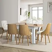 Oikiture Dining Table and Chair Set with Wooden Frame 6pcs Dining Chair wtih Pu Leather Cover Home Dining Room Furniture