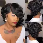 African Women Ladies Short Curly Wigs Hairs Pixie Wavy Bobs With Bangs Full Wigs