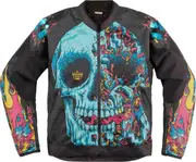 Icon Overlord3 Mesh Munchies Motorcycle Textile Jacket, black-pink-blue, Size M for Men Black Pink Blue