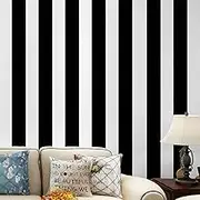 Self Adhesive Vinyl White Black Stripe Peel and Stick Wallpaper Shelf Liner Paper for Walls Furniture Cabinets Bedroom Kitchen Bathroom Decal Removable Waterproof 17.7x117 Inches