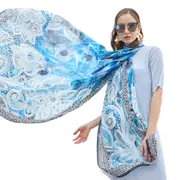 ANYYOU 100% Mulberry Silk Sky Blue Long Scarf Luxury Brand Women Beach Shawl Wear Swimwear Pashimina Face Shield Foulard