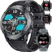 Military Smart Watches for Men (Make/Answer Calls) with 400mAh Long Battary, 5ATM Waterproof Tactical Rugged Watch, 1.39" HD Screen 100+ Sports Modes Fitness Tracker Compatible with iPhone Android