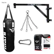 Set Of Fixed Wall Bracket, 120cm 4ft Punching Bag, Mitts, Bag Chain & Hook