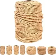Swpeet 5mm x 328 Feet Jute Twine Braided Natural Jute Rope, Long Twine String Wrapping Packing Gardening Crochet Perfect Arts Crafts Gift Twine Christmas Twine for Craft Projects, Wrapping, Packing