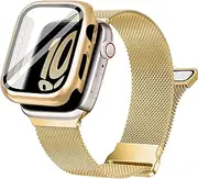 [Ocaer] Compatible with Apple Watch Band 40mm with Case, Metal Magnetic iWatch Band with Screen Protector for 40mm Apple Watch SE Series 6 5 4, Stainless Steel Mesh Milanese Loop(Gold, 40mm)