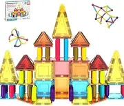 PicassoTiles 82 Piece Magnetic Sticks and Magnet Tiles Construction Building Block Toys for Toddlers, STEM Learning Toy Magnets Balls and 3+ Years Old for Boys Girls Kids Children Early Educational