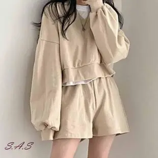 【SAS】韓版慵懶風寬鬆長袖兩件式運動套裝(3色可選 兩件式套裝 運動套裝 長袖褲裝 1993F)